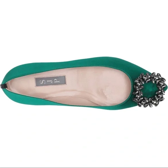 SJP Divine flats in Green Satin - Picture 2 of 16